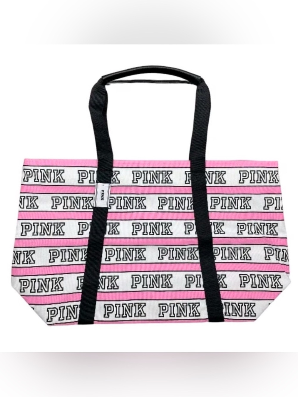 NWT PINK Victoria's Secrer Pink Striped Logo Tote in Pink, White & Black